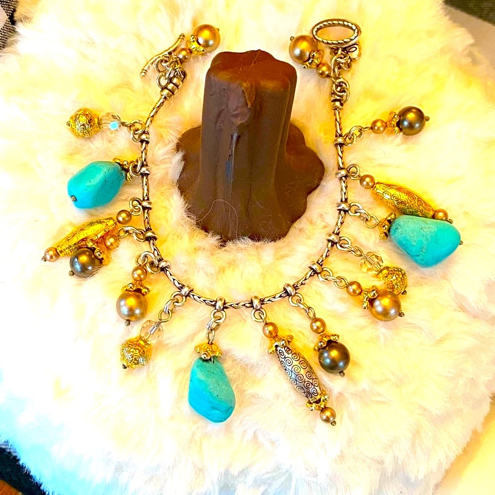Brighton PERSIANA Turquoise Gold Silver Crystals Necklace Bracelet Earrings - Picture 11 of 17
